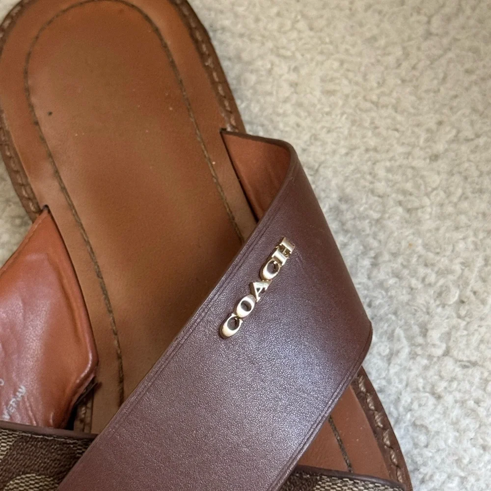 Coach Brown and Tan Slide Sandals | 8B - Picture 2 of 8